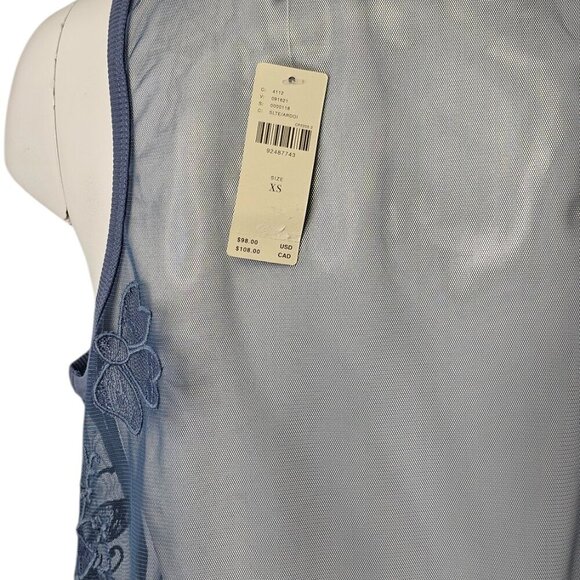 Anthropologie Mesh Appliqué Tank Floral Embroidered Sheer Blue Size XS NWT - Picture 8 of 10